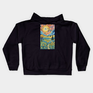 Starry Sunflower Dreams: Van Gogh's Midnight Reverie Kids Hoodie